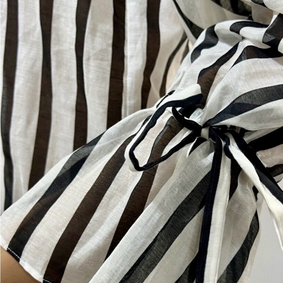 Alice & Olivia Geraldine Bow Tie Sleeve Striped Collared Tunic Top Size Small - Picture 7 of 7